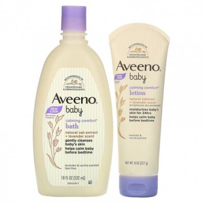 Aveeno, Baby, успокаивающий набор для ванны + лосьон, лаванда и ваниль, набор из 2 предметов / Средство для купания и гель для душа для малышей | Аптека | V4.Ru: Маркетплейс