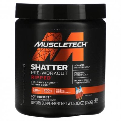 MuscleTech, Shatter Pre-Workout Ripped, Icy Rocket, 250 г (8,83 унции) / Стимуляторы | Аптека | V4.Ru: Маркетплейс