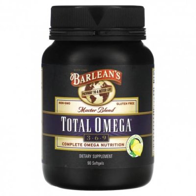 Barlean's, Master Blend, Total Omega 3-6-9, лимонад, 90 мягких таблеток / Незаменимые жирные кислоты, комбинации омега-3, -6 и -9 | Аптека | V4.Ru: Маркетплейс