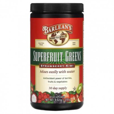 Barlean's, Superfruit Greens, клубника и киви, 270 г (9,52 унции) / Смеси зелени и суперфудов | Аптека | V4.Ru: Маркетплейс