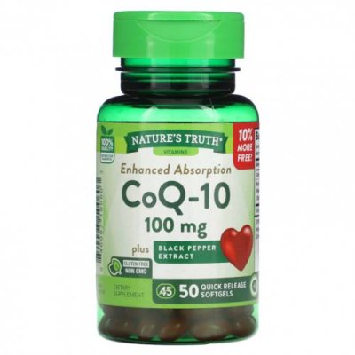 Nature's Truth, CoQ-10, Enhanced Absorption, 100 mg, 50 Quick Release Softgels / Коэнзим Q10 (CoQ10) | Аптека | V4.Ru: Маркетплейс