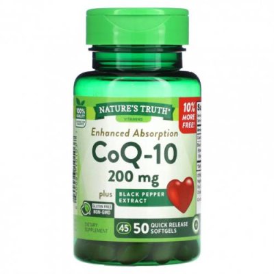 Nature's Truth, Enhanced Absorbs, CoQ-10, 200 мг, 50 капсул с быстрым высвобождением / Коэнзим Q10 (CoQ10) | Аптека | V4.Ru: Маркетплейс