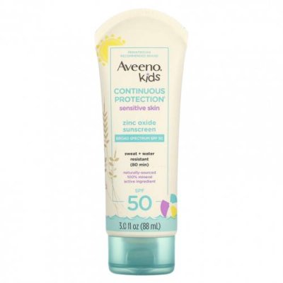 Aveeno, Для детей, солнцезащитное средство с оксидом цинка для постоянной защиты, для чувствительной кожи, SPF 50, 88 мл (3 жидк. Унции) / Детские солнцезащитные средства | Аптека | V4.Ru: Маркетплейс