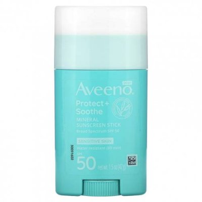 Aveeno, Минеральный солнцезащитный стик Protect + Soothe, SPF 50, без отдушек, 42 г (1,5 унции) / Солнезащитные средства | Аптека | V4.Ru: Маркетплейс