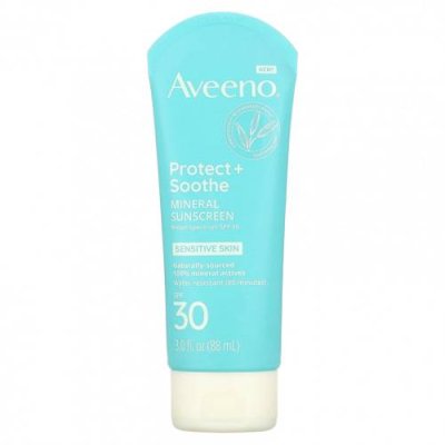 Aveeno, Минеральное солнцезащитное средство для защиты и успокоения, SPF 30, 88 мл (3 жидк. Унции) / Солнцезащитные средства, лицо | Аптека | V4.Ru: Маркетплейс