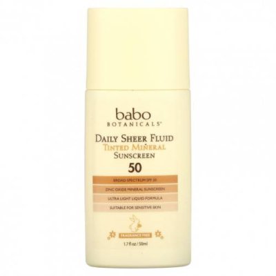 Babo Botanicals, Daily Sheer, флюид, тонирующее солнцезащитное средство с минералами 50, без отдушек, 50 мл (1,7 жидк. Унции) / Детские солнцезащитные средства | Аптека | V4.Ru: Маркетплейс