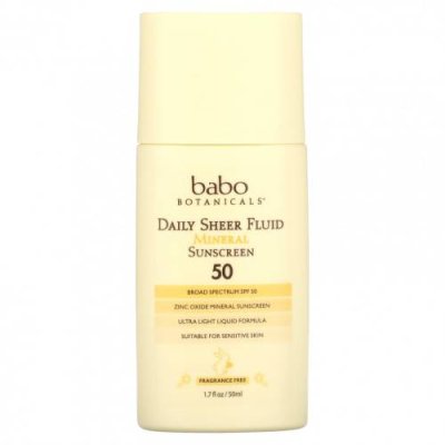 Babo Botanicals, Daily Sheer Fluid Mineral Sunscreen 50, без отдушек, 50 мл (1,7 жидк. Унции) / Детские солнцезащитные средства | Аптека | V4.Ru: Маркетплейс