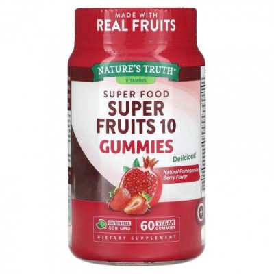 Nature's Truth, Super Fruits, 10 жевательных мармеладок, натуральные ягоды граната, 60 веганских жевательных мармеладок / Фруктовые смеси | Аптека | V4.Ru: Маркетплейс