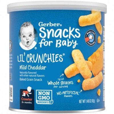 Gerber, Snacks for Baby, Lil 'Crunchies, снек из запеченного зерна, от 8 месяцев, мягкий чеддер, 42 г (1,48 унции) / Снеки, батончики и продукты, которые едят руками | Аптека | V4.Ru: Маркетплейс