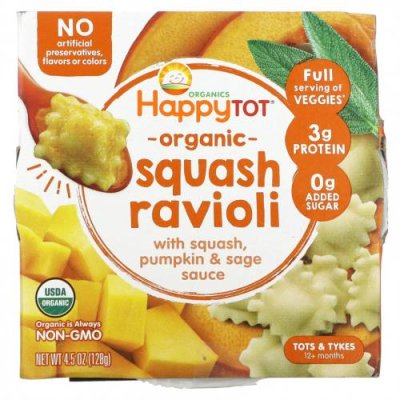 Happy Family Organics, Organics Happy Tot, Love My Veggies Bowl, Squash Ravioli, 4,5 унц. (128 г) / Еда в пакетах, пюре и другие блюда | Аптека | V4.Ru: Маркетплейс