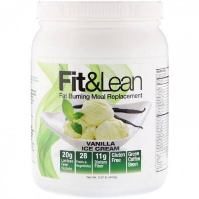 Fit & Lean, Fit & Lean, Fat Burning Meal Replacement, Vanilla Ice Cream, 0.97 lb (440 g) / Заменители пищи | Аптека | V4.Ru: Маркетплейс