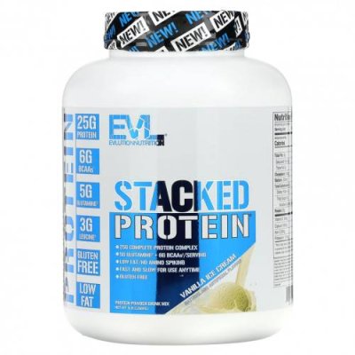 EVLution Nutrition, Stacked Protein, ванильное мороженое, 2268 кг (5 фунтов) / Сывороточные белковые смеси | Аптека | V4.Ru: Маркетплейс