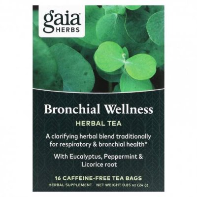 Gaia Herbs, Bronchial Wellness, травяной чай, без кофеина, 16 чайных пакетиков, по 0,85 (24 г) / Лечебные чаи | Аптека | V4.Ru: Маркетплейс