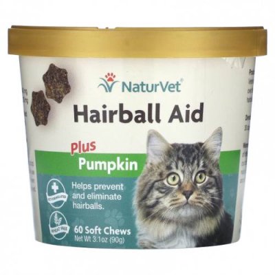 NaturVet, Hairball Aid Plus, тыква, для кошек, 60 жевательных таблеток, 90 г (3,1 унции) / Уход за волосами для питомцев | Аптека | V4.Ru: Маркетплейс