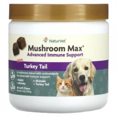 NaturVet, Mushroom Max, улучшенная поддержка иммунитета с индюковидным хвостом, для собак и кошек, 60 жевательных таблеток, 240 г (8,4 унции) / Травы для питомцев | Аптека | V4.Ru: Маркетплейс