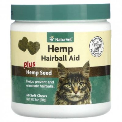 NaturVet, Hemp Hairball Aid Plus Hemp Seed, для кошек, 60 жевательных таблеток, 90 г (3 унции) / Уход за волосами для питомцев | Аптека | V4.Ru: Маркетплейс