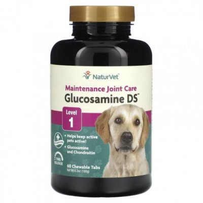 NaturVet, Glucosamine DS, поддерживающий уход за суставами, уровень 1, 60 жевательных таблеток, 180 г (6,3 унции) / Добавки для питомцев | Аптека | V4.Ru: Маркетплейс