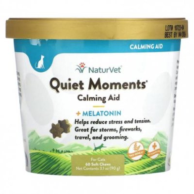 NaturVet, Успокаивающее средство Quiet Moments + мелатонин, для кошек, 60 жевательных таблеток, 90 г (3,1 унции) / Спокойный питомец | Аптека | V4.Ru: Маркетплейс