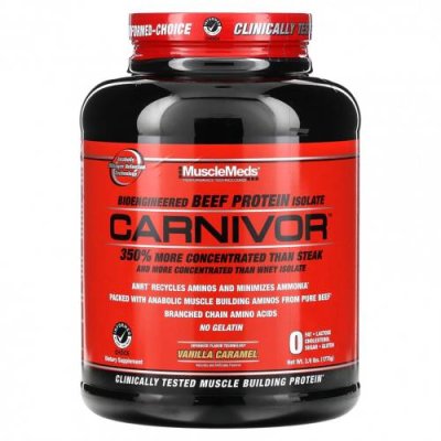 MuscleMeds, Carnivor, изолят белка говядины биоинженерной обработки, с ванильной карамелью, 4.2 фунта (1915.2 г) / Говяжий белок | Аптека | V4.Ru: Маркетплейс