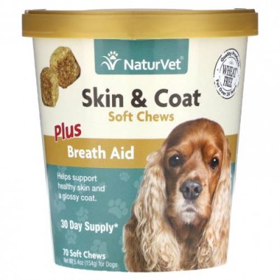 NaturVet, Средство для облегчения дыхания Skin & Coat Plus, для собак, 70 жевательных таблеток, 154 г (5,4 унции) / Уход за кожей и шерстью питомцев | Аптека | V4.Ru: Маркетплейс