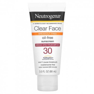 Neutrogena, Clear Face, безмасляное солнцезащитное средство, широкого спектра действия, SPF 30, без отдушек, 88 мл (3 жидк. Унции) / Солнцезащитные средства, лицо | Аптека | V4.Ru: Маркетплейс