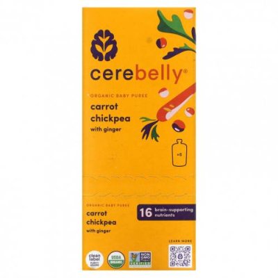 Cerebelly, Organic Baby Puree, Carrot Chickpea with Ginger, 6 Pouches, 4 oz (113 g) Each / Еда в пакетах, пюре и другие блюда | Аптека | V4.Ru: Маркетплейс