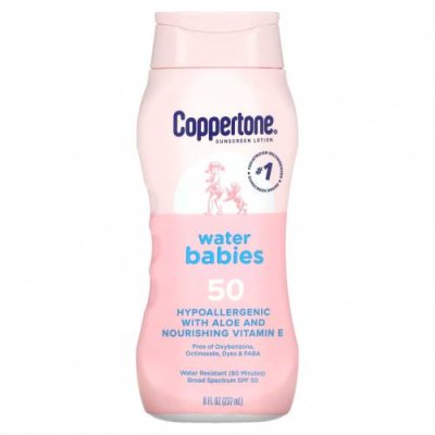 Coppertone, Солнцезащитный лосьон, Water Babies, SPF 50, 237 мл (8 жидк. Унций) / Детские солнцезащитные средства | Аптека | V4.Ru: Маркетплейс