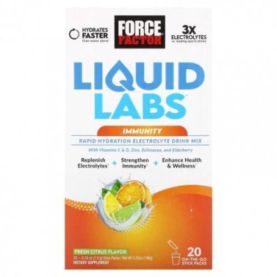 Force Factor, Liquid Labs, Immunity, цитрусовые, 20 пакетиков по 7,4 г (0,26 унции) / Гидратация и электролиты | Аптека | V4.Ru: Маркетплейс