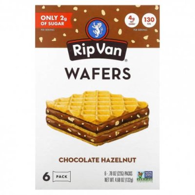 Rip Van Wafels, Шоколад с фундуком, 6 пакетиков по 22 г (0,78 унции) / Печенье | Аптека | V4.Ru: Маркетплейс