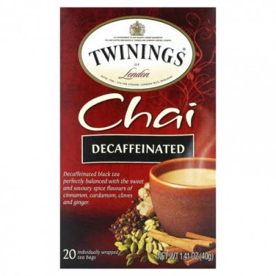 Twinings, Chai, без кофеина, 20 чайных пакетиков в индивидуальной упаковке, 40 г (1,41 унции) / Чай Масала | Аптека | V4.Ru: Маркетплейс