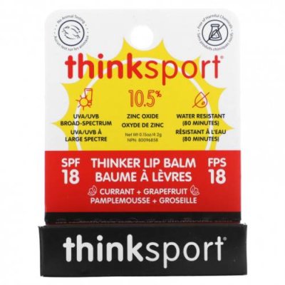 Think, Thinksport, бальзам для губ Thinker, SPF 18, смородина и грейпфрут, 4,2 г (0,15 унции) / Фактор защиты от солнца | Аптека | V4.Ru: Маркетплейс