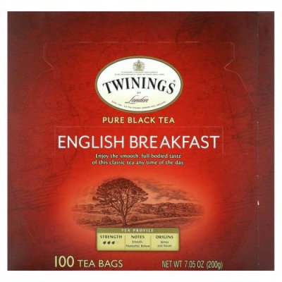 Twinings, Чистый черный чай, английский завтрак, 100 чайных пакетиков, 200 г (7,05 унции) / Чай Английский завтрак | Аптека | V4.Ru: Маркетплейс