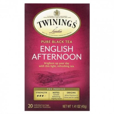 Twinings, Чистый черный чай, английский полдник, 20 чайных пакетиков, 40 г (1,41 унции) / Черный чай | Аптека | V4.Ru: Маркетплейс