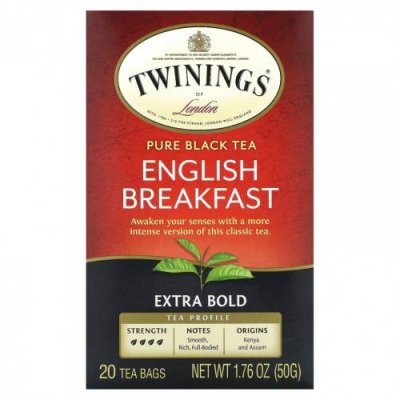 Twinings, Pure Black Tea, English Breakfast, Extra Bold, 20 чайных пакетиков, 50 г (1,76 унции) / Черный чай | Аптека | V4.Ru: Маркетплейс