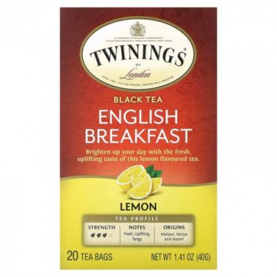 Twinings, English Breakfast, черный чай, лимон, 20 чайных пакетиков 40 г (1,41 унции) / Чай Английский завтрак | Аптека | V4.Ru: Маркетплейс