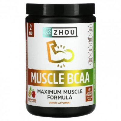 Zhou Nutrition, Muscle BCAA, Maximum Muscle Formula, Tropical Punch, 330 г (11,6 унции) / BCAA | Аптека | V4.Ru: Маркетплейс