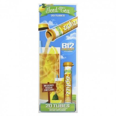 Zipfizz, Чай со льдом, смесь для здоровой энергии с витамином B12, лимоном, 20 тюбиков по 11 г (0,39 унции) / B12 | Аптека | V4.Ru: Маркетплейс