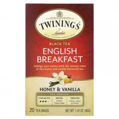 Twinings, English Breakfast, черный чай, мед и ваниль, 20 чайных пакетиков 40 г (1,41 унции) / Чай Английский завтрак | Аптека | V4.Ru: Маркетплейс