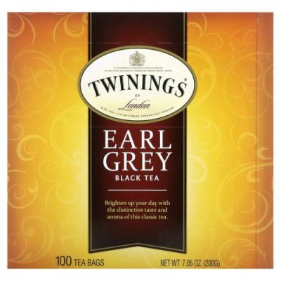 Twinings, Черный чай Earl Grey, 100 чайных пакетиков, 200 г (7,05 унции) / Чай Эрл Грей | Аптека | V4.Ru: Маркетплейс