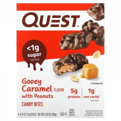 Quest Nutrition, Candy Bites, липкая карамель с арахисом, 8 порций, 21 г (0,74 унции) / Протеиновые снеки | Аптека | V4.Ru: Маркетплейс