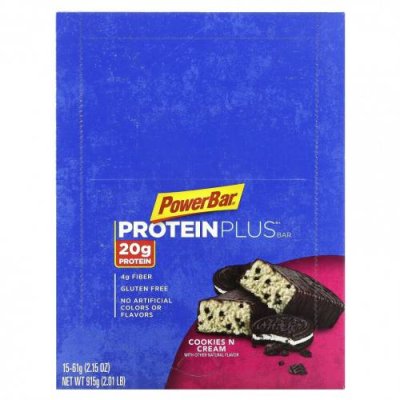 PowerBar, Protein Plus, батончик с печеньем и кремом, 15 батончиков, 61 г (2,15 унции) / Соевые белковые батончики | Аптека | V4.Ru: Маркетплейс