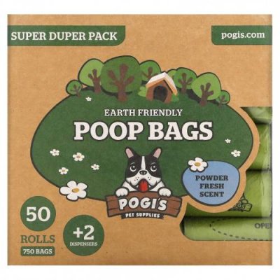 Pogi's Pet Supplies, Earth Friendly Poop Bags, Super Duper Pack, Powder Fresh, 50 Rolls, 750 Bags, 2 Dispensers / Зоотовары | Аптека | V4.Ru: Маркетплейс