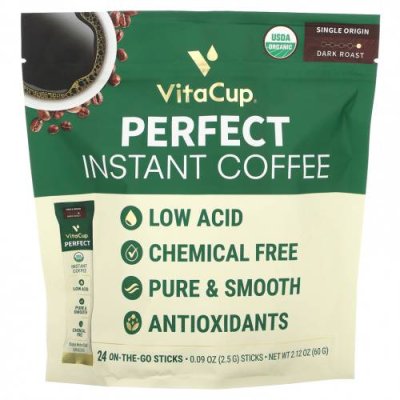 VitaCup, Perfect Instant Coffee, темная обжарка, 24 палочки для еды, по 2,5 г (0,09 унции) / Растворимый кофе | Аптека | V4.Ru: Маркетплейс