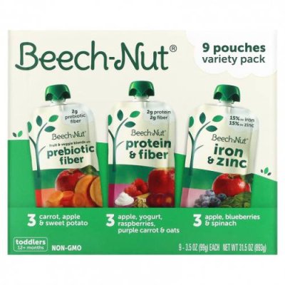 Beech-Nut, Variety Pack, от 12 месяцев, 9 пакетиков, 99 г (3,5 унции) / Еда в пакетах, пюре и другие блюда | Аптека | V4.Ru: Маркетплейс