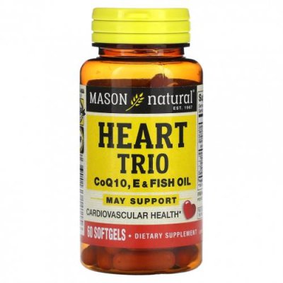 Mason Natural, Heart Trio, коэнзим Q10, пищевой и рыбий жир, 60 мягких таблеток / Рыбий жир омега-3 | Аптека | V4.Ru: Маркетплейс