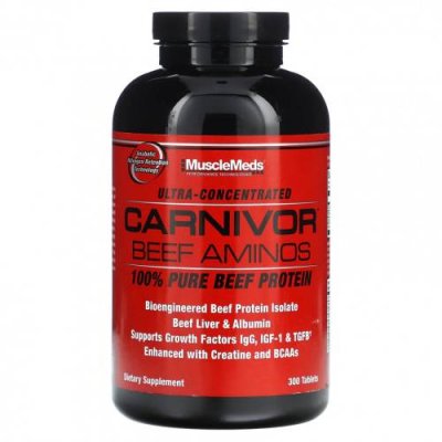 MuscleMeds, Carnivor Beef Aminos, 100% чистый говяжий протеин, 300 таблеток / Говяжий белок | Аптека | V4.Ru: Маркетплейс