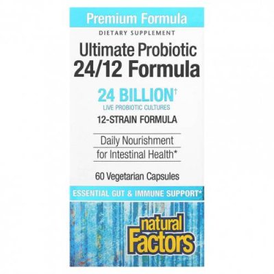 Natural Factors, Ultimate Probiotic, 24/12 Formula, 24 млрд КОЕ, 60 вегетарианских капсул / Пробиотики | Аптека | V4.Ru: Маркетплейс