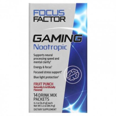 Focus Factor, Игровой ноотроп, фруктовый пунш, 14 пакетиков со смесью для приготовления напитка, 6,41 г (0,2 унции) / Препараты на основе трав | Аптека | V4.Ru: Маркетплейс