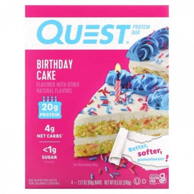 Quest Nutrition, Протеиновый батончик, праздничный торт, 4 батончика, 60 г (2,12 унции) / Молочные белковые батончики | Аптека | V4.Ru: Маркетплейс