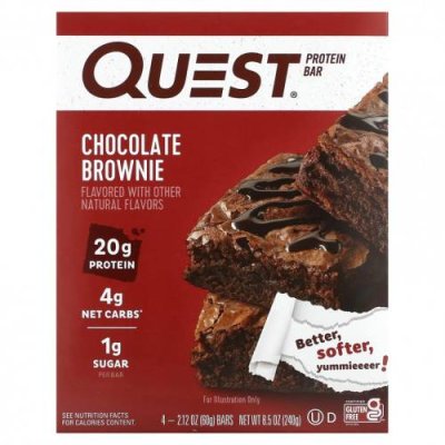 Quest Nutrition, Протеиновый батончик, шоколадный брауни, 4 батончика, 60 г (2,12 унции) / Молочные белковые батончики | Аптека | V4.Ru: Маркетплейс